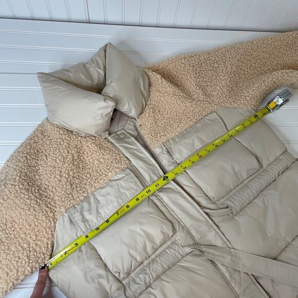 QED London Teddy Puffer Jacket Size 12 Beige Tie Waist Outdoor Warm - Picture 11 of 11